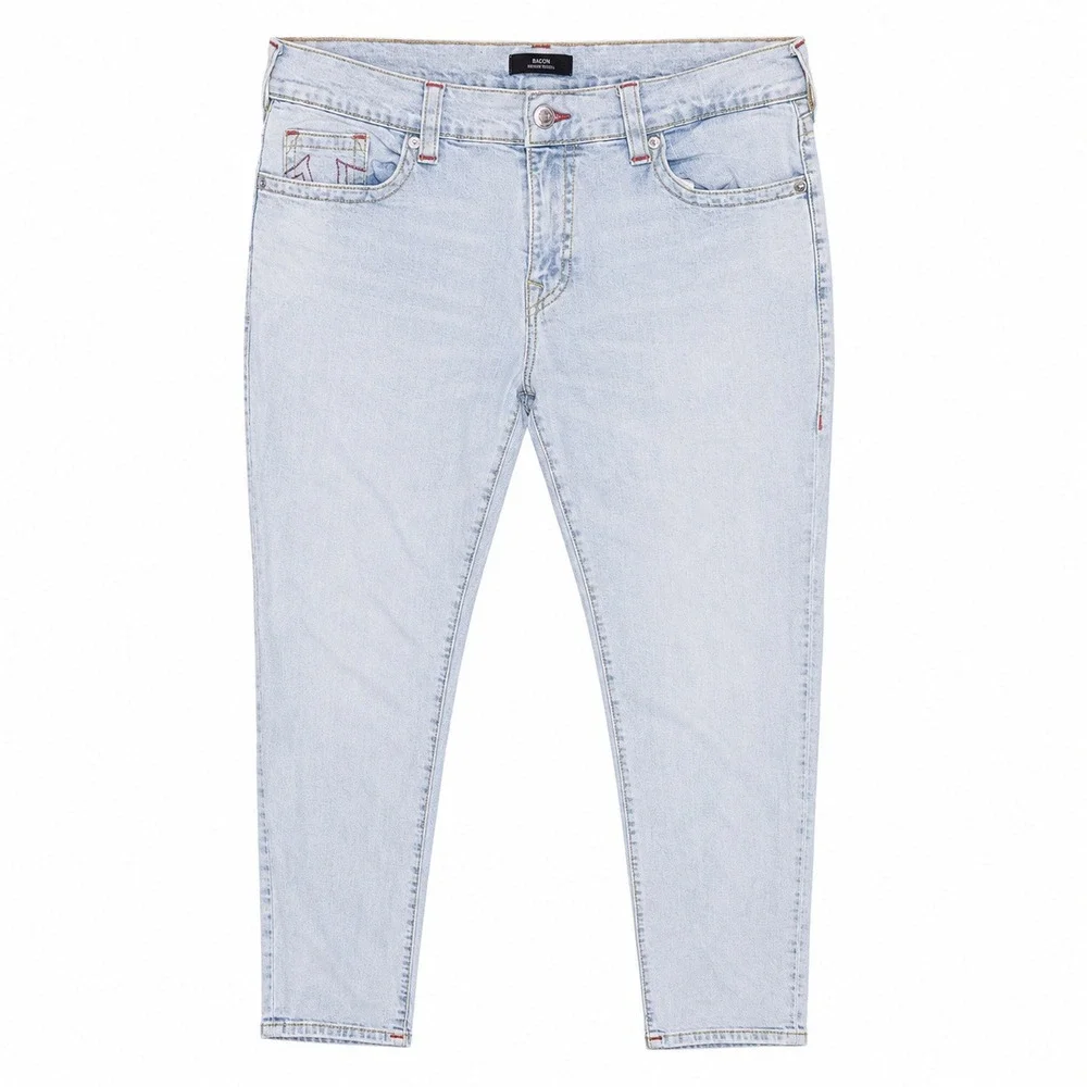 True Religion Jeans Mens XL 38x32 Rocco Relaxed Skinny Loud Stitch Powder Blue